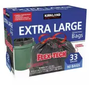 2 Boxes Kirkland Signature Extra Large Flex-Tech 33-Gallon Trash Bag, 90 Ct