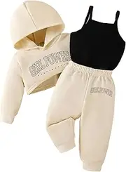 [Xumplo] Toddler Baby Girls Clothes Set Children Long Sleeve Letter Print Hoodie+Tank Top+Pants 3 Piece Outfits