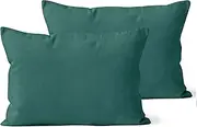 Encasa Homes Throw Pillow Cover 2pc Set - Emerald - 12 x 20 inch Solid Dyed Cotton Canvas Square Accent Decorative Cushion Case for Couch Sofa Chair Bed & Home, Only Covers