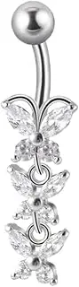 [Niaspi] 14G Butterfly Dangle Belly Button Bar Ring for Women Stainless Steel Rhinestone Triple Butterflies Dangling Navel Belly Barbell Rings Valtentine's Statement Birthday Body Piercing Jewelry Gifts,