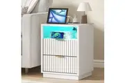 White RGB LED Bedside Table with USB Charging Station for Bedroom Living Room Office