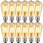 12PC LED Edison Bulb,Vintage Light Bulb 4W E27 2700K ST64 Retro Amber Glass Lamp