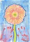 GERBERA DAISY , watercolor, oil pastel, painting, original on paper. Framed.