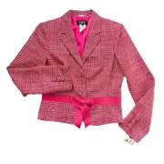 Vintage 90s Tweed Jacket 10 Pink Bow Blazer Preppy Barbie Clueless Coquette Y2K