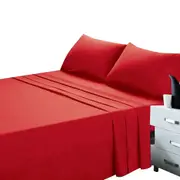 Soft 4pcs Pillowcase Flat Fitted Sheet Set - Red