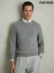 Reiss Mid Grey Melange Cloud Wool Blend Ridge Seam Jumper (AV5072) | $265