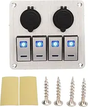 Grcfumo 1 Pc Toggle Switch Panel, Rocker Switch Box, Aluminum Rocker Switch Panel Silver Oxide ON Off Pre Wired Double Blue LED Switch Panel for Automotive Car Boat RV