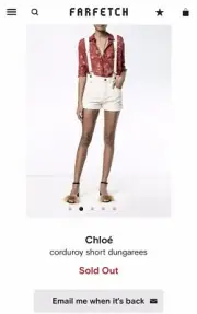 CHLOE CORDUROY DUNGAREE OVERALL SHORTS SIZE36XS ADJUSTABLE SUSPENDER LINEN BEIGE