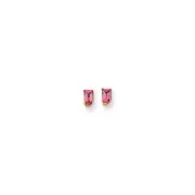 14k Yellow Gold 6x4mm Emerald Cut Pink Sapphire Earrings