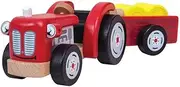 Tidlo T0502 Wooden Tractor and Trailer with Hay, Multi-Colour