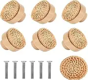 Elqater 10PCS Wooden Handles Beech Rattan Drawer Knobs, 30MM