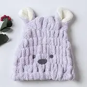 Hair Drying Towel Cap Ultra Soft Absorbent Quick Drying Cute Bath Towel for Shower Spa Women Adults or Girls Purple