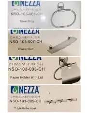 NEZZA Bathroom 4 Piece Set- Towel Ring/ Paper Holder/ Robe Hook/ Glass Shelf