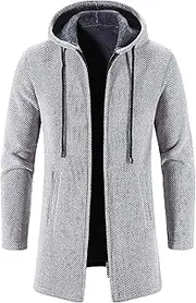 [Maiyifu-GJ] Men's Hooded Knitted Sweaters Coats Full Zip Knit Cardigan Sweater Winter Warm Fleece Lined Outerwear