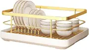 Dish Drying Rack - Space Saving Rack, Kitchen countertop Dish Rack, Ktsuoto- Stainless Steel Kitchen Drying Rack with Utensil Rack, Gold Color