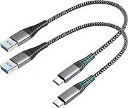 【2 Pack】 T Tersely 15cm Short USB C Cable A to Type C Fast Charger Nylon Braided Cord for Power Bank, for iPhone 16/16 Pro Max/Pro/Plus/15/iPad Pro Air, Compatible with Samsung S25 S24