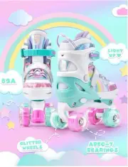 SULIFEEL Rainbow Unicorn 9c-12c Size Adjustable Light up Roller Skates