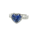 14K White Gold Diamond Blue Sapphire Heart Shape Ring 1.01ct TDW Size 5.25
