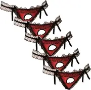 [Soluo] Men's Sexy Open Front T-Back Underwear Sissy Silk Satin Lace Open Hole Bikinis Briefs Soft Bulge Enhancing Thongs