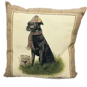 Hines of Oxford SIR LANCELOT LABRADOR Tapestry Feather Pillow Black Lab 18" NEW