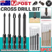 5pcs Titanium Ceramic Tile Glass Drill Bit Tungsten Carbide Cross Spear Head AU