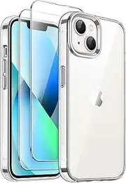JETech 3 in 1 Case for iPhone 13 6.1-Inch with 2 Pack Tempered Glass Screen Protectors, Non-Yellowing Shockproof Bumper Phone Cover (Clear)