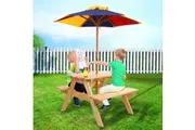 Keezi Kids Outdoor Table and Chairs Wooden Picnic Bench Set Umbrella