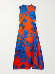 [AZ FACTORY] AZ FACTORY - Paneled Floral-print Satin Midi Dress - Orange - FR 42 FR 42 Orange