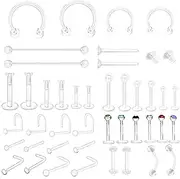 [AGNURCADE] 44pcs Clear Piercing Retainers Acrylic Invisible Surgery Nose Rings Stud Lip Cartilage Tragus Labret Ring Studs Rhinestone Jewelry Tongue Barbells Belly Earrings for Daily Wearing Work, 0.4,