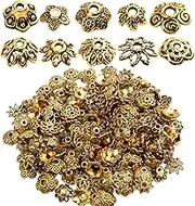 200pcs Antique Gold Bead Caps Spacer Beads Flower Bead Caps Bali Style for Necklace Bracelet,10 Styles