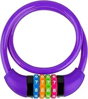 IDEALUX Bike Lock Cable, Bicycle Cable Lock with 4 Digit Combination & Large Lock Head, Resettable Kids Bike Cable Lock, 2 Ft x ∅1/2 IN, Lock for Bike, Scooter, Skateboard, motorcycle, E Bike (Purple)