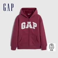 在飛比找蝦皮商城優惠-Gap 女童裝 Logo仿羊羔絨連帽外套-酒紅色(78640