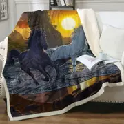 Legendary Beach Unicorns in Sunset Throw Blanket
