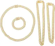 [Generic] 4pcs Hip Hop Necklace Mens Chain Necklaces Metal Link Necklaces Metal Link Bracelet Hip Hop Bracelet Necklace for Men Rhinestone Necklaces Men Neck Chain Golden Zinc Alloy