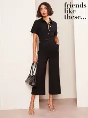 Friends Like These Black Short Sleeve Utility Tailored Jumpsuit (AL6870) | $68