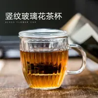 在飛比找樂天市場購物網優惠-豎紋玻璃泡茶杯帶過濾帶蓋防燙茶水分離花茶杯加厚日式耐熱辦公杯