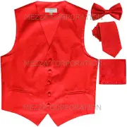 New Men's Vesuvio Napoli Paisley Tuxedo Vest Necktie, Bowtie & Hankie set Red