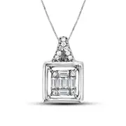 0.2 CT. T.W. Baguette and Round Natural Diamond Square Pendant in 10K White Gold