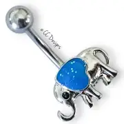 14g Blue Sparkle Enamel Heart Elephant Belly Button Ring