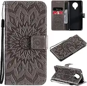 [Ttianfa] Case for Nokia 6.3 Wallet Flip case with 2& Tempered Glass Screen Protector[2 Card Slot][Magnetic][Stand] Sunflower Embossed Strap PU Leather 360° Shockproof Flip Folio,Black
