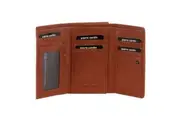 Pierre Cardin Leather Ladies Woven Design Tri-Fold Wallet in Tan