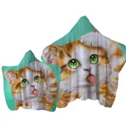 Funny Cat Prints Goofy Face Cute Ginger Kitten Towel with Hood