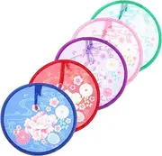 IWOWHERO 5Pcs Foldable Round Handheld Fans for Summer Activities Lightweight Collapsible Design Dual Use Flying Disc Safe for Parties and Outdoor Games