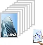 A3 Magnetic Photo Frame 8 Pack, a3 Magnetic Picture Frames, Self-stick A3 Photo Holder Strong Magnetically for Diamond Paintings, Notices, Certificates, Posters, Documents, Photo, Fridge Magnet Frames