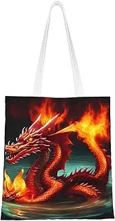 GaxfjRu Dragon King in Fire Canvas Tote Bag for Women,Concert Tour Tote Bag, Bag Reusable Large Capacity Women Handbags, Black, One Size, Black, One Size