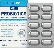 3 in 1 Probiotics - Prebiotics + Probiotics + Postbiotics All in one! Nitrogen Purged, Individually Packed in Double-foil Blister for Freshness by CGM Labs