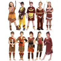 在飛比找ETMall東森購物網優惠-兒童野人舞臺演出服非洲土著原始人衣服豹紋裝獵人印第安表演服裝