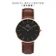 Daniel Wellington DW 手錶 Classic Bristol 40mm深棕真皮皮革錶-黑錶盤-玫瑰金框 DW00100125