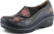 [Spring Step L'Artiste] Burbank-Flower Women's Bohemian Clogs - Perforated Leather, Artistic Flair, Luxurious Comfort
