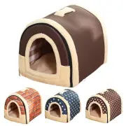 S Size Pet House Kennel Soft Igloo Beds Cave Cat Puppy Bed Warm Cushion Fold - Brick